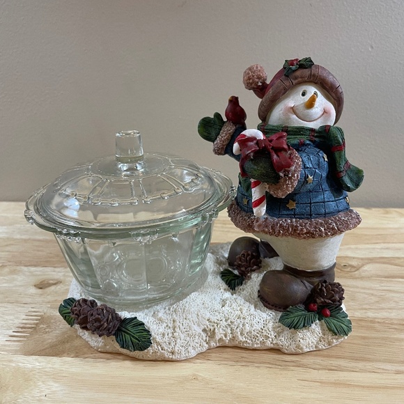 Vintage Home Interiors 2003 Snowman with Candy Dish Bowl - Picture 1 of 7